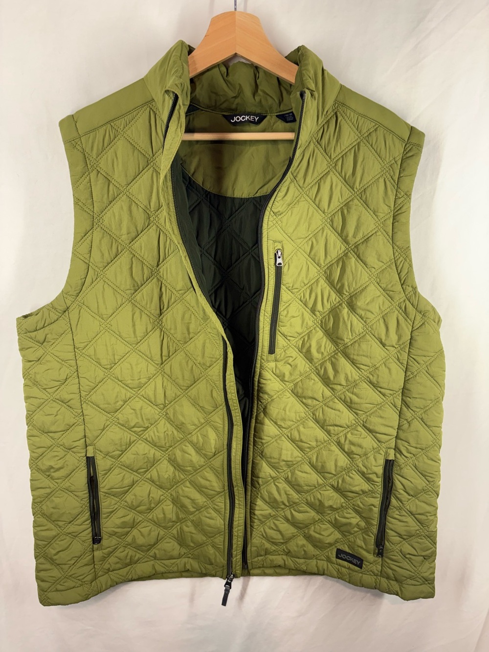 Jockey Men’s XL Olive Green Quilted Puffer Vest Full Zip Outdoor Utility